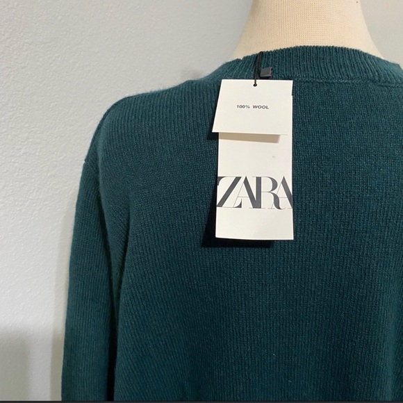 New Zara Women Oversized 100% Wool Knit Green Sweater Size Medium - Picture 5 of 9